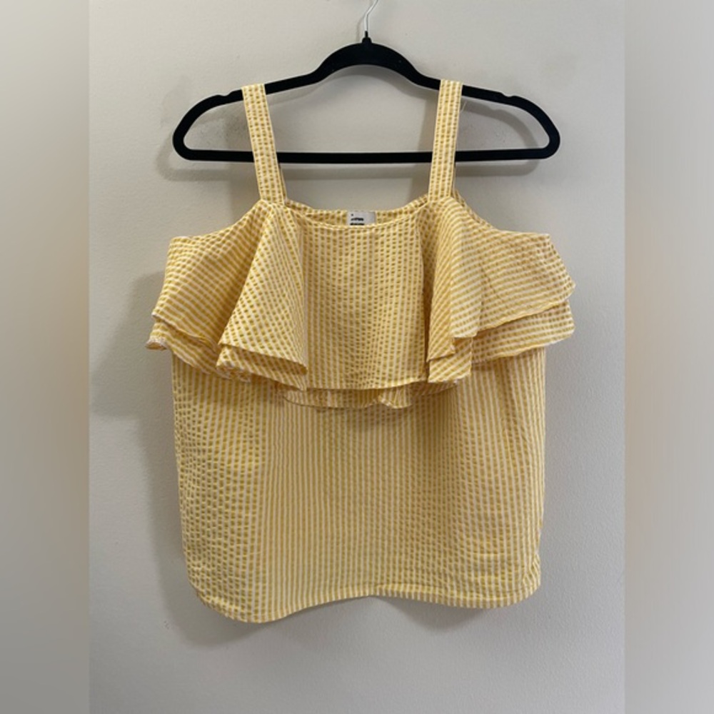 A New‎ Day Striped Seersucker Tiered Tank Top in Yellow and White - S